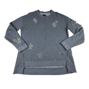 JOE'S Jeans Co. Women's Grey Distressed/Ripped Crewneck Zipper Side Sweatshirt M